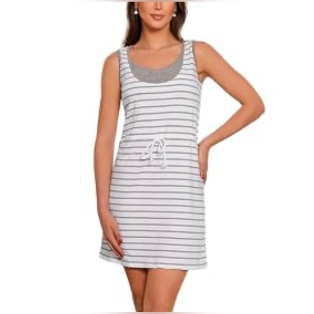 B Home (Amazon) Nursing Breastfeeding Striped Sleeveless Mini Cotton Dress Sz M